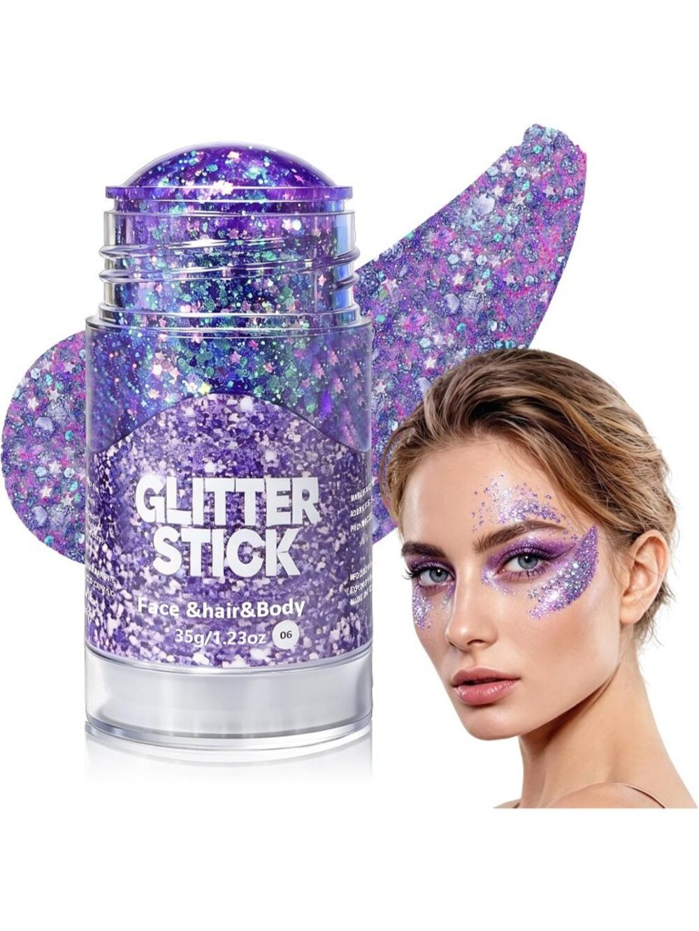 🎃Halloween Face Body Glitter Stick Purple2 Sparkly Hair Glitter Chunky Sequin